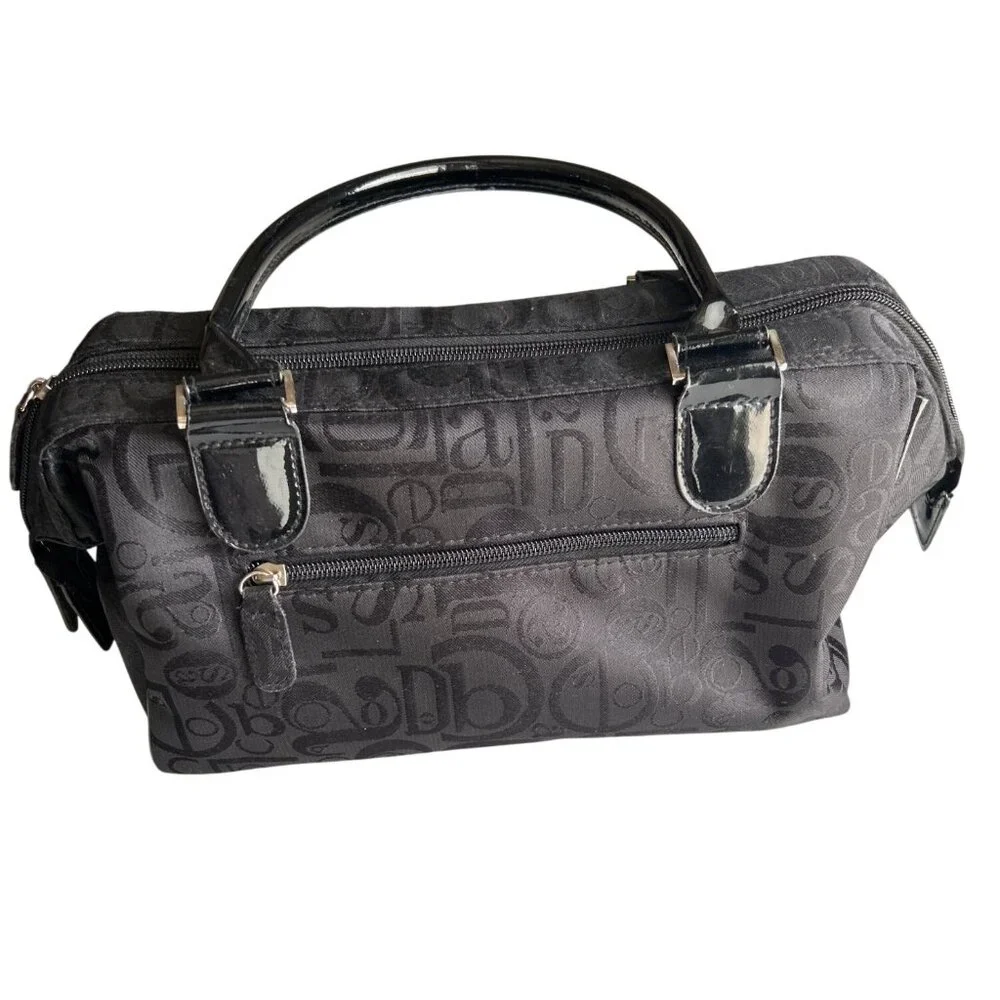 Caboodles Black Signature Print Travel Makeup Cosmetic Bag With Pink Interior